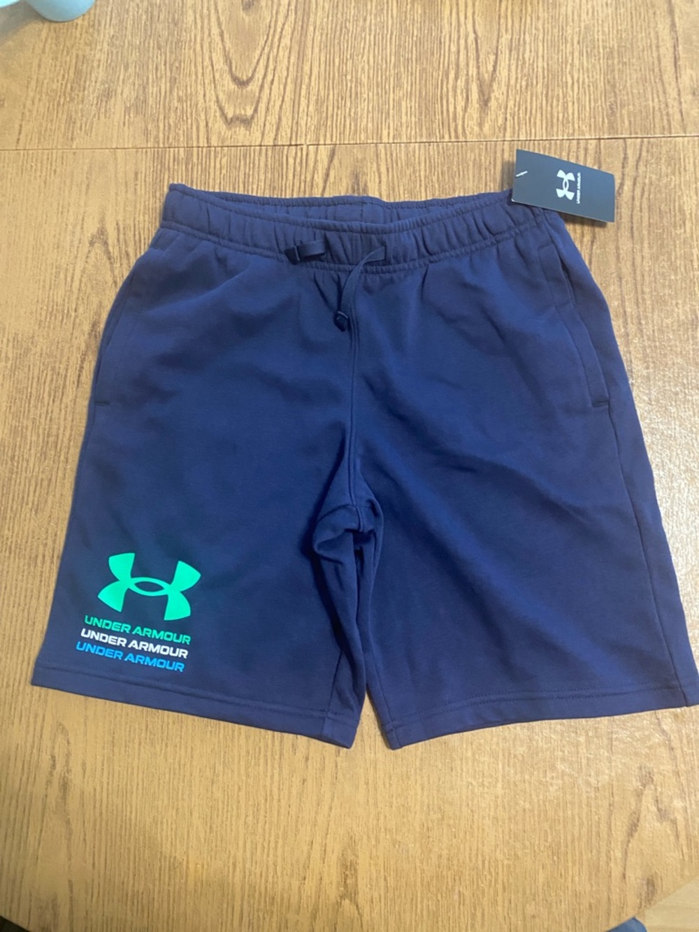 Under Armour Navy Athletic Shorts with Teal Logo